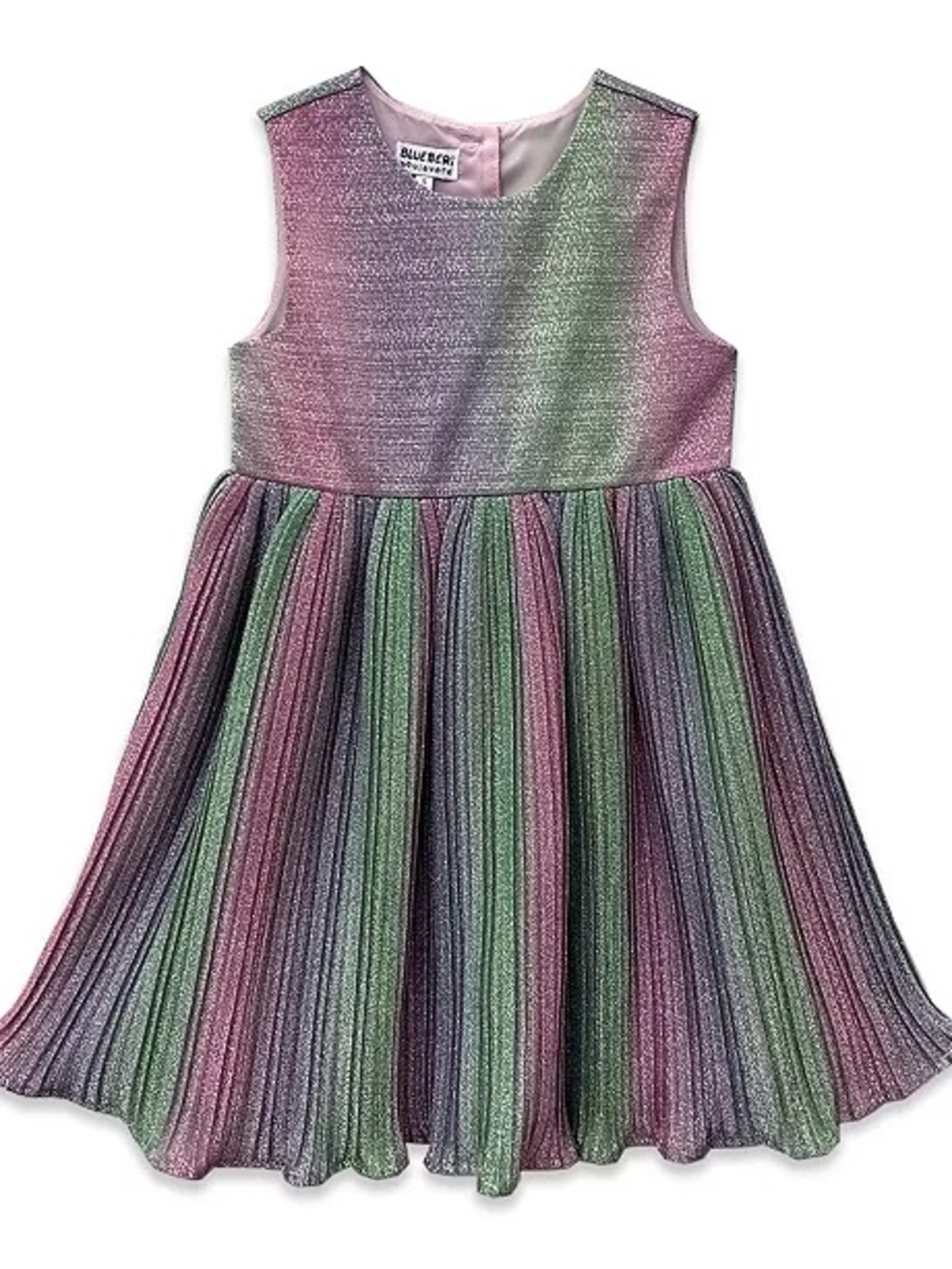 Blueberi Boulevard Pink, Green & Purple Metallic Pleated Party Dress